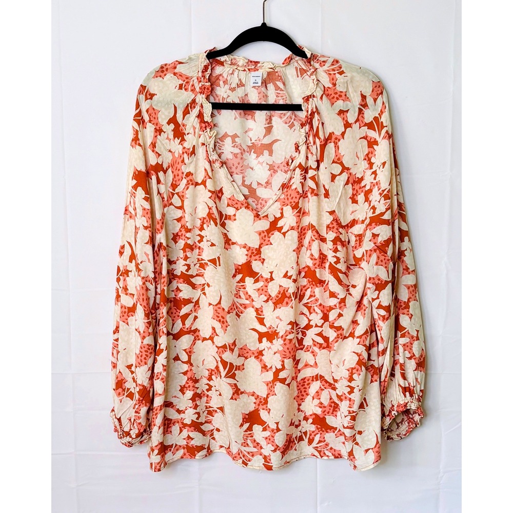 Old Navy Blouse Floral Ruffle Long Sleeve XL Cottagecore Womens Coastal Grandma